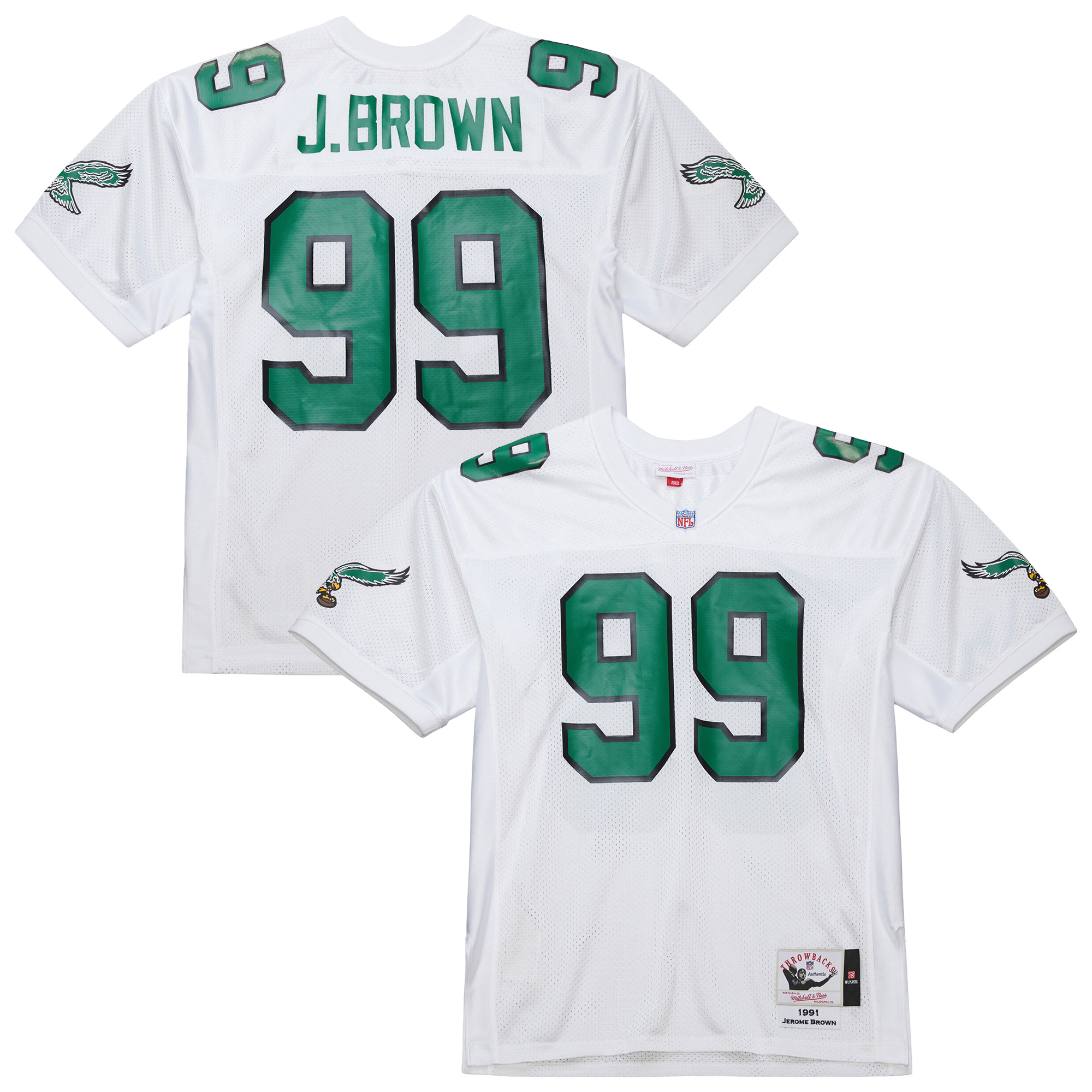 "Mitchell & Ness Jerome Brown White Philadelphia Eagles 1991 Authentic Throwback Trikot für Herren, verliehen von einem ehemaligen Spieler." Image