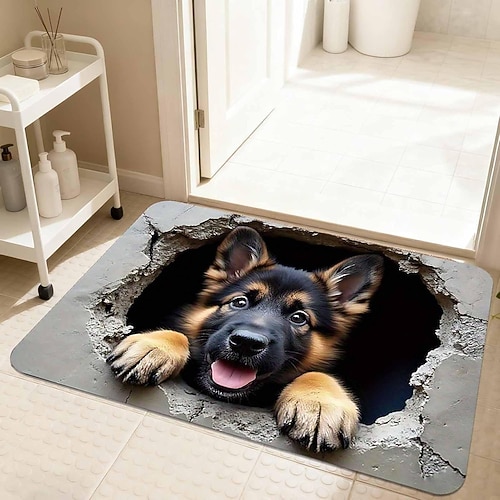 Deutscher Schäferhundwelpe – 3D-optische Täuschung – 2D-Flachdruck-Fußmatte mit Rissmotiv (zum Spaß) einladender Hauseingang Image