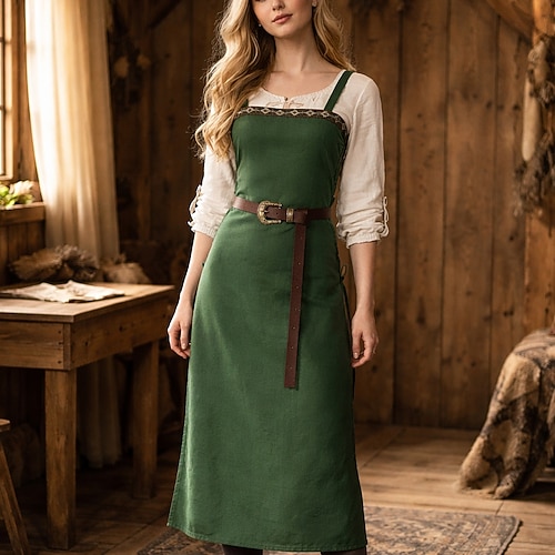Retro Vintage Mittelalterlich Renaissance Lange Länge Kleid Taillengürtel Wikinger Kostüm Damen Vikinger Halloween Karneval Renaissance-Messe LARP Retro-Mottoparty Erwachsene Kleid Gürtel Image