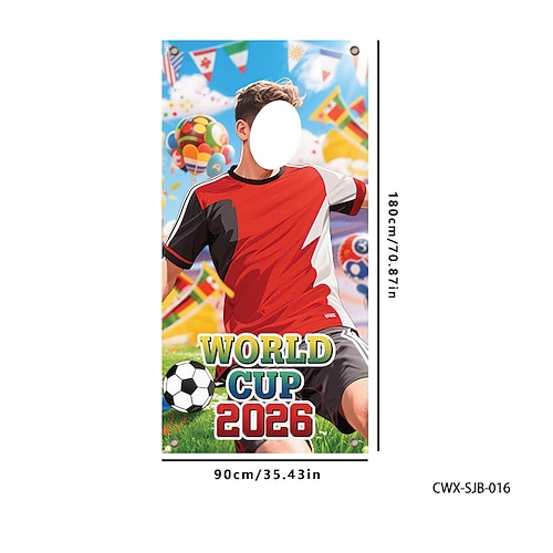 Fußball-Weltmeisterschaft 2026: Party-Hintergrund mit Fußballmotiv, Flaggen-Dekoration, Eventbanner Image