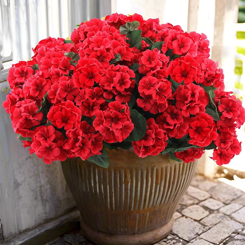 6 Pcs Artificial Geranium Flowers for Outdoors Geraniums Silk Flowers Outdoor UV Resistant Garden Plants Faux Flowers for Home Kitchen Table Centerpieces Decor