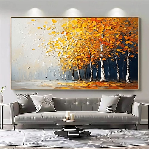 Ölgemälde, handgemalt, Herbstwald, abstrakte Landschaft, modernes Wandbild, Baumdekoration, Wohnzimmerdekoration, Wandbild, gelbe Wandkunst Image