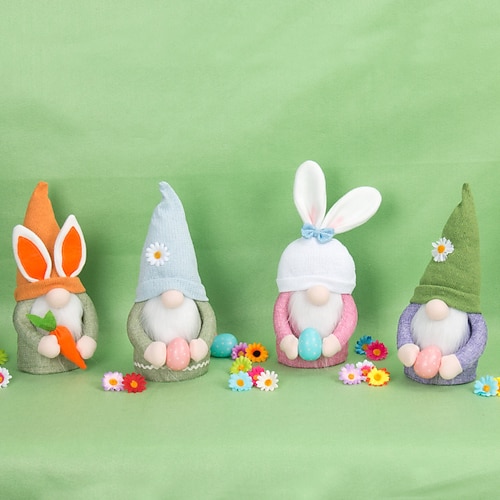 Osterkorb-Füller 2/4er Pack Hase Gnome Plüsch Osterdekorationen für Zuhause Frühlings Tomte mit Hasenohren mehrschichtige Tablett Dekor glückliche Feiertagsornamente Oster Geschenk für Kinder Mädchen Image