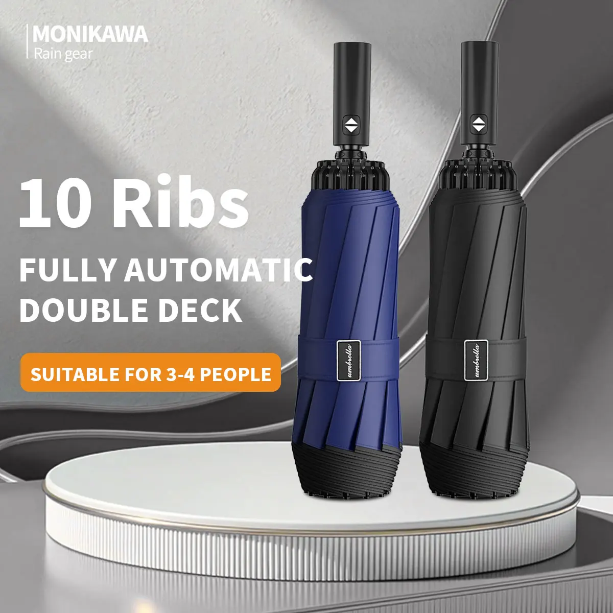 Herren-Regenschirm mit 10 Rippen, extra groß, für 4 Personen, vollautomatisch, faltbar, mit verdicktem, verstärktem Rahmen, Sonnenschutz, doppelt verwendbar für Sonne und Regen, Regenschirm für Image