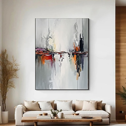 2 große, originelle Wandbilder: graues abstraktes Gemälde, weißes Strukturbild, rotes Leinwandbild, schwarzes Strukturbild, modernes abstraktes Wandbild Image