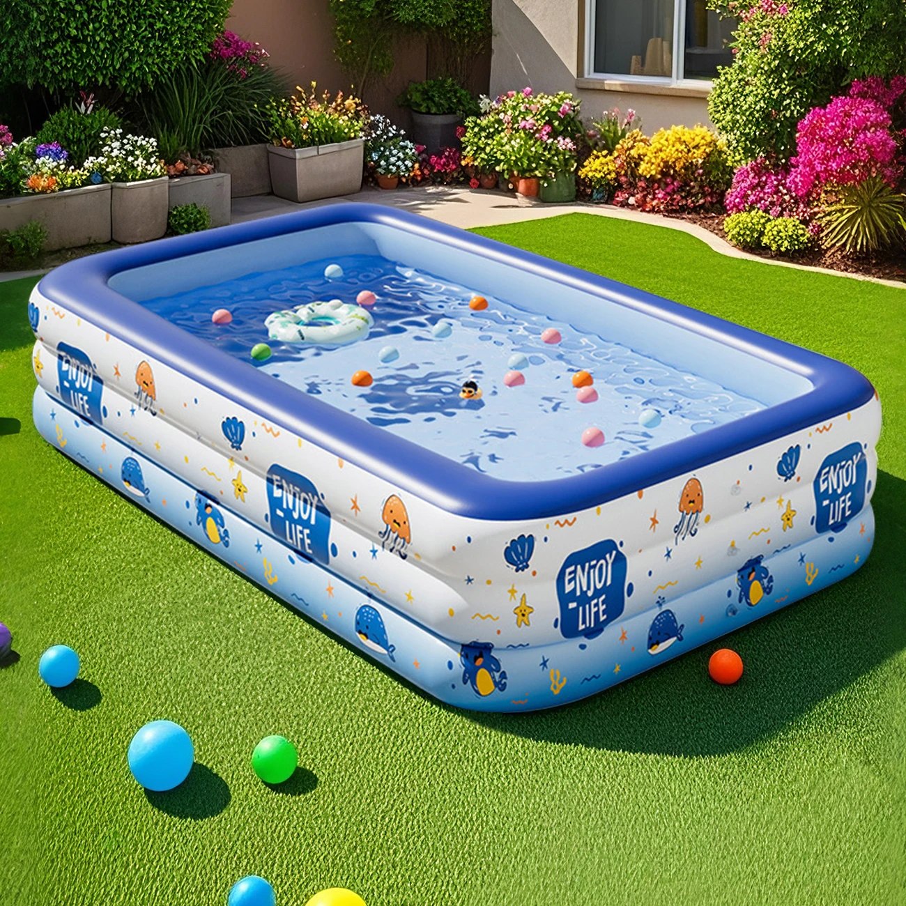 1 x großer aufblasbarer Pool, ideal für Hinterhof- und Familienspaß, lebendiges Farbdesign Image