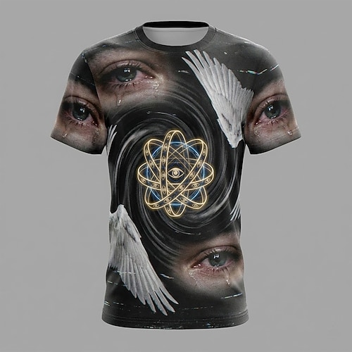 Dreamcore-Ästhetik, biblisch akkurates Engel-T-Shirt für Herren, surrealer 3D-Grafikdruck mit weinenden Augen, Weirdcore-Glitch-Style, Oberteil, Bekleidung, Größen S, M, L, XL, XXL, XXXL Image