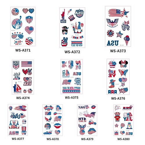10 Stück wasserfeste Tattoo-Aufkleber mit amerikanischer Flagge, zum Befestigen an langen Socken, Party-Accessoires, Tattoo-Aufkleber zum Unabhängigkeitstag Image