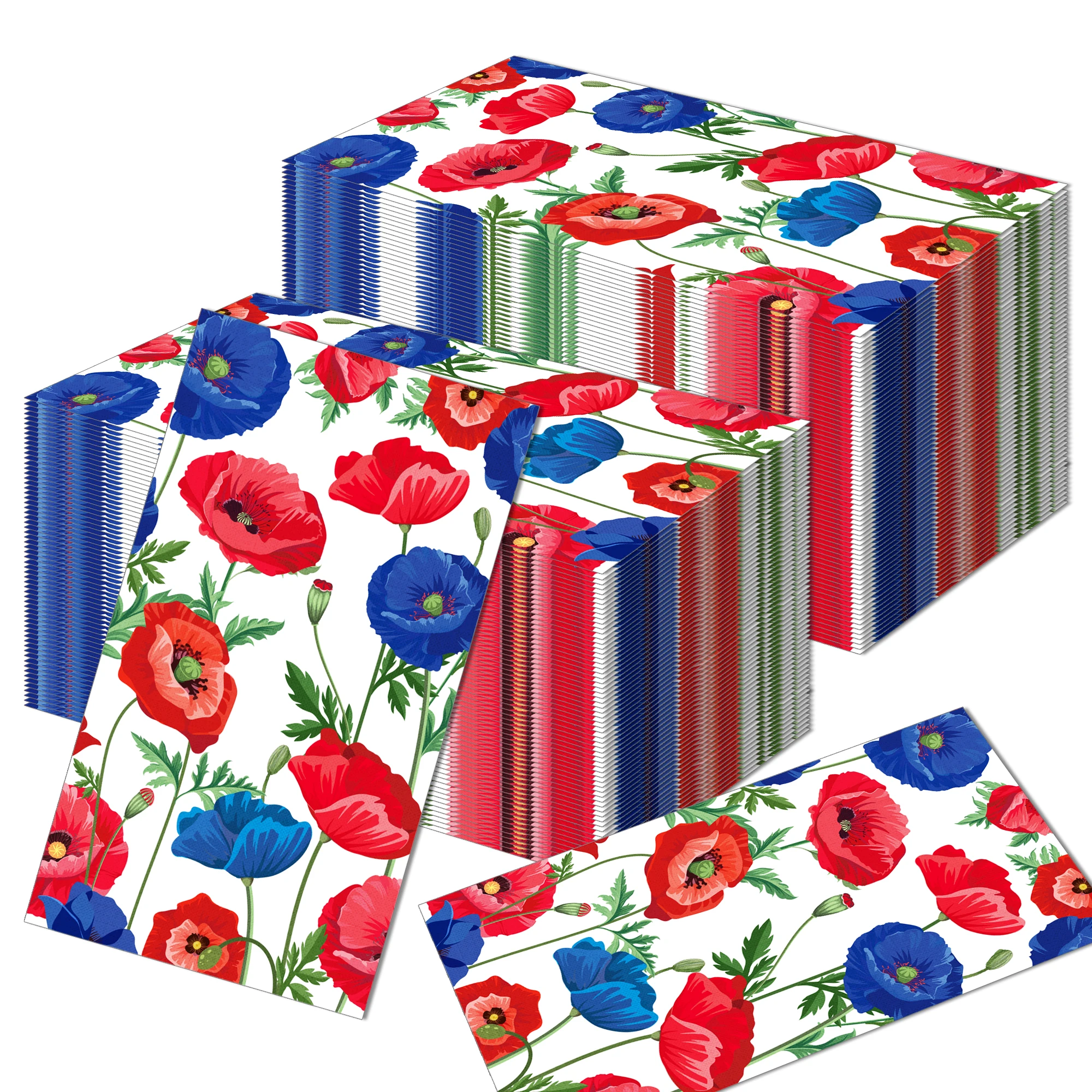 20/40/60 stücke Blau Rot Mohn Papier Servietten Hochzeit Einweg Geschirr Servietten Taschentücher Baby Geburtstag Party Lange Serviette decor Image