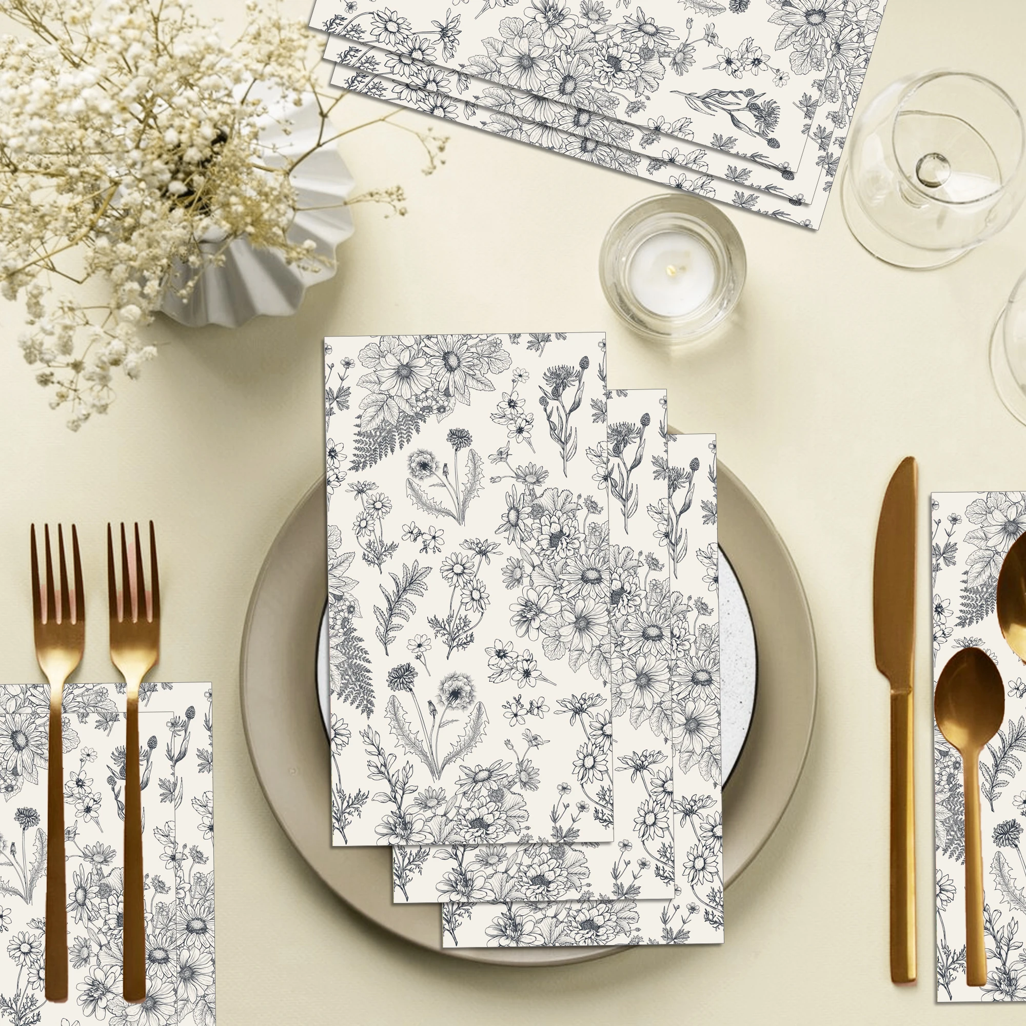 20 Stück Löwenzahn-Blumen-Gastservietten, 2-lagig, Einweg-Papier im eleganten Stil, Esszimmer-Dekoration, Taschentücher für Hochzeit, Geburtstag, Party Image