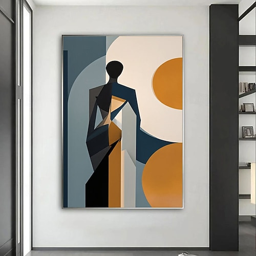 Handgefertigtes kubistisches Farbblockporträt, abstrakte Wandkunst, handgemaltes abstraktes Mädchen im Picasso-Stil, geometrische Leinwandkunst, modernes Leinwandgemälde, Wanddekoration für Zuhause Image