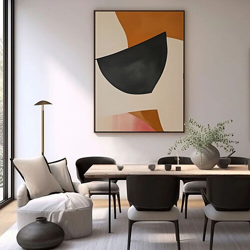Großes abstraktes Ölgemälde in Schwarz, orangefarbene Struktur, originelle beige, minimalistische Wabi-Sabi-Wandkunst, moderne, stilvolle Wohndekoration Image