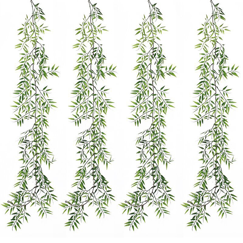 4 Bundles Artificial Hanging Plants Bamboo Cotyledon,Fake Faux Eucalyptus Leaf Greenery Vine Plant Faux Plants Fake Ivy Room Decor Home Garden Wedding Party Indoor Outdoor Decorations