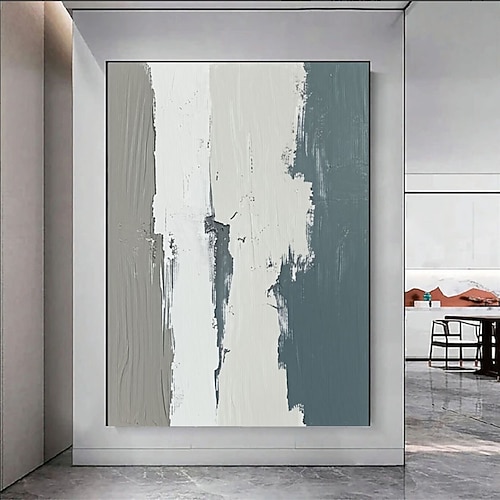 Abstrakte Acrylbilder auf Leinwand, handgemalt in Blau und Weiß mit dicker Textur, minimalistisch, abstrakt, modern, großformatig, Original, handgemalt mit dem Spachtel, Wandbild für Zuhause oder Büro Image