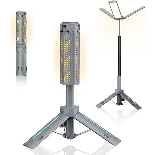 Wiederaufladbare 8000-mAh-Camping- und Arbeitsleuchte mit verstellbarem Stativ (1 m), kabellose 3000-Lumen-Arbeitsleuchte mit 3 verstellbaren Leuchtenköpfen, dimmbare Notfall-Taschenlampe mit Image