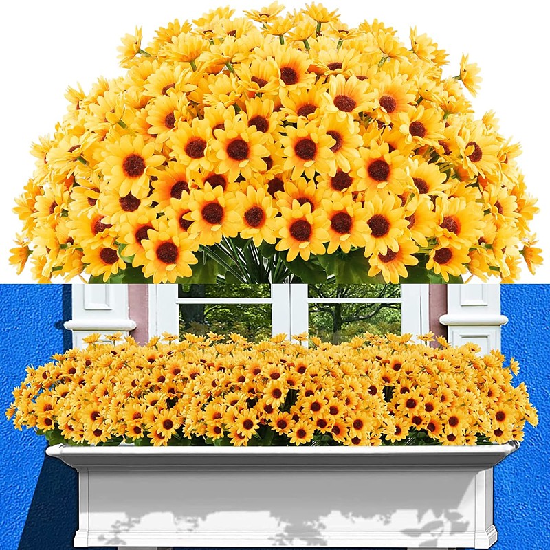 10 Bunches Sunflowers Artificial Flowers,Fake Mums Fall Daisy Plants for Outdoor Indoor Decoration,UV Resistant Faux Plastic Fabric Greenery Plants Home Wedding DIY Garden Spring Summer Decor