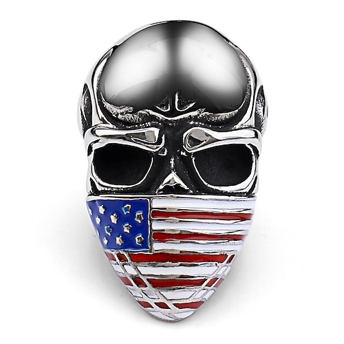 Personalisierter Totenkopfring mit Gelanhänger, Nationalflagge, Totenkopfring aus Titanstahl, amerikanische Flagge, Maske, Geisterkopf, Herrenring Image