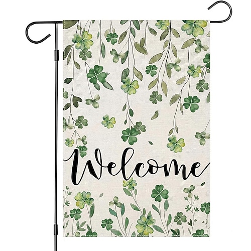 2er-Pack irische St. Patrick's Day Gartenflaggen, Glücksgras-Motiv, Leinen, doppelseitig bedruckt, Dekoration für den Innenhof Image