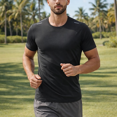 Herren Lauf-T-Shirt Kompressionsshirt Sportshirt Sporttop Patchwork Kurzarm T-Shirt Sommer Einfarbig Schnelltrocknend Feuchtigkeitsableitend Atmungsaktiv Fitnesstraining Gehen Joggen Sportbekleidung Image