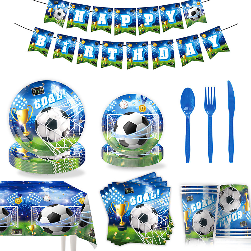 Soccer Party Decorations, Soccer Birthday Party Supplies Set – Serves with Plates, Cups, Napkins, Tablecloth, Banner Cake Toppers, Football Theme Party Tableware Kit for Kids Birthday Decorations