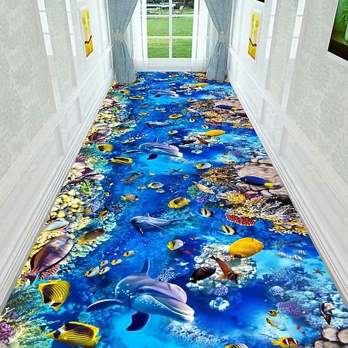 Läuferteppich mit 3D-Optik, 2D-Flachdruck, geeignet für Wohnzimmer, Schlafzimmer, Flur, Korridor, individuell gestaltbar, rutschfest, für Küche und Eingangsbereich. Image