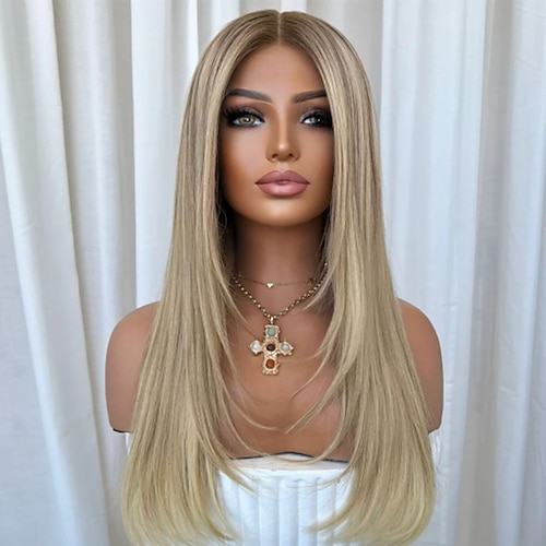 Echthaar 5x5 Verschluss 13x4 Spitzenfront Perücke Mittelscheitel Brasilianisches Haar Glatt Blond Mehrfarbig Perücke 150% 180% Haardichte mit Babyhaaren Ombre-Haar Natürlicher Haaransatz 100 Image