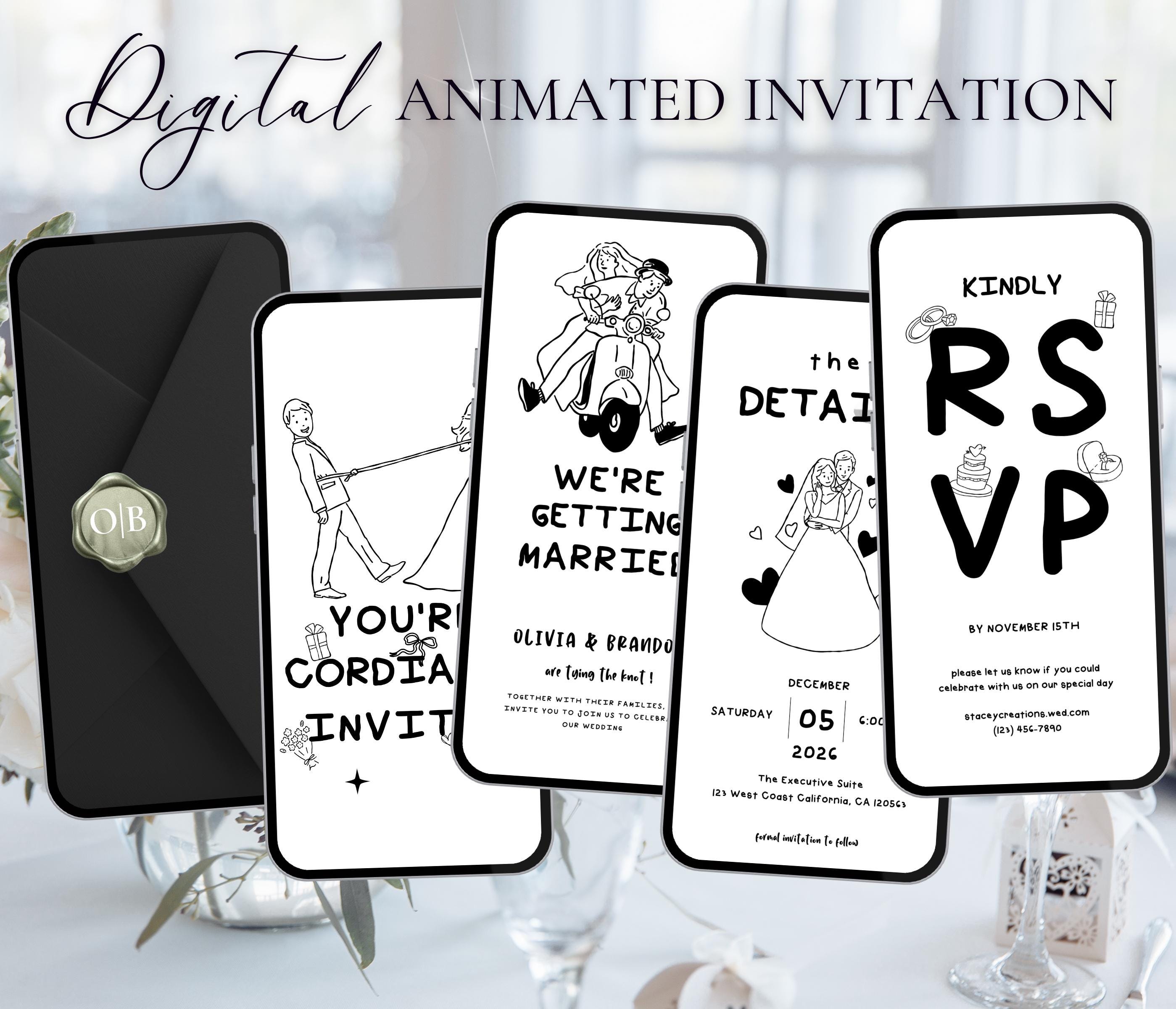 Video di invito di nozze animato Invito di nozze digitale personalizzato Modello Canva digitale modificabile Invito di nozze video elettronico