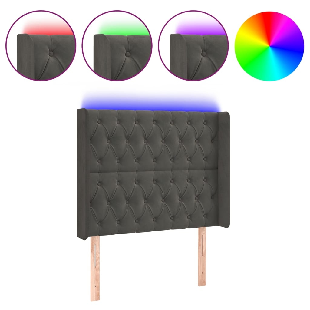 vidaXL LED Kopfteil Dunkelgrau 93x16x118/128 cm Samt Image