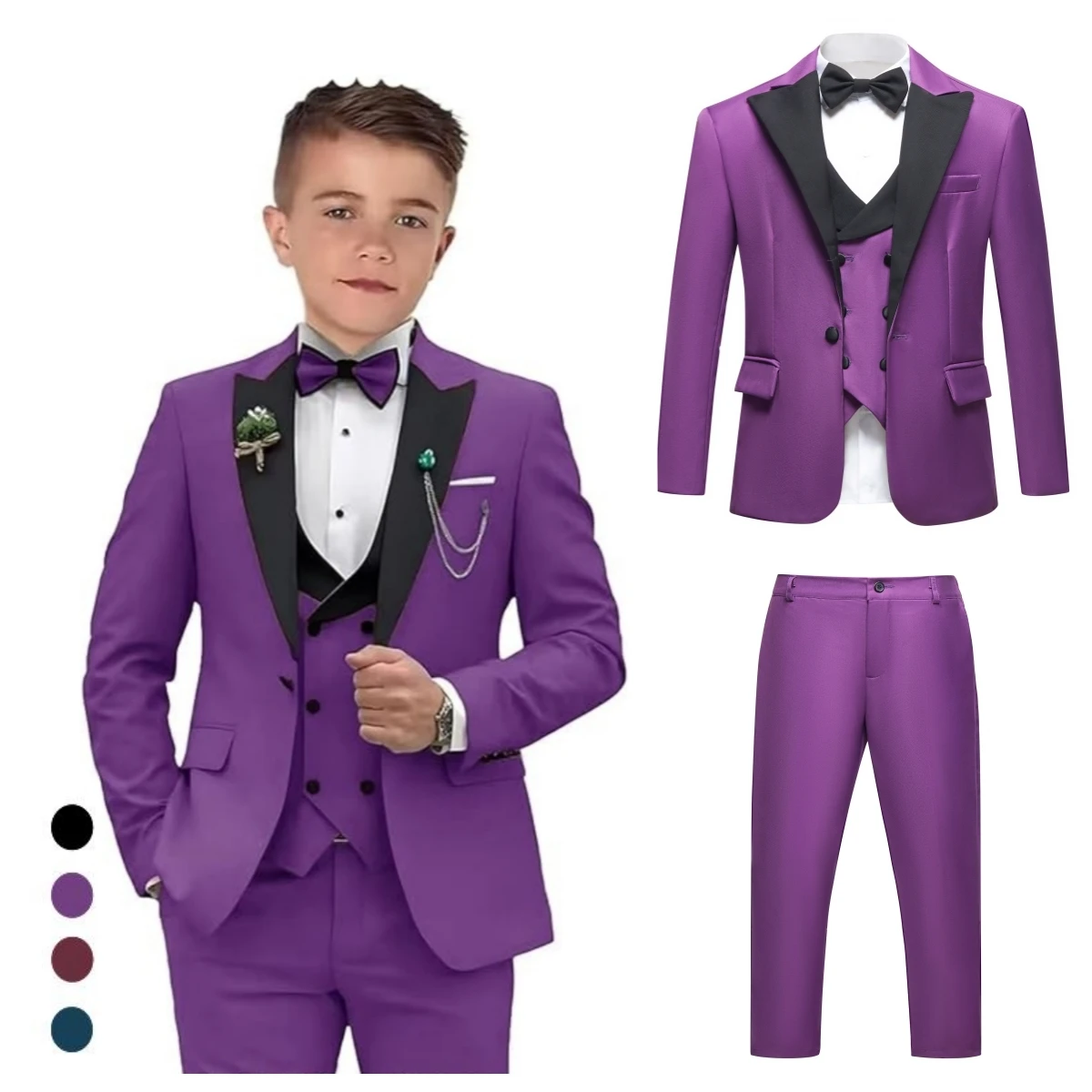 Set completo vintage da 4 pezzi per ragazzi 3-14 anni, set da smoking formale per bambini Black Peak Laple, blazer gilet pantaloni abito da laurea con papillon