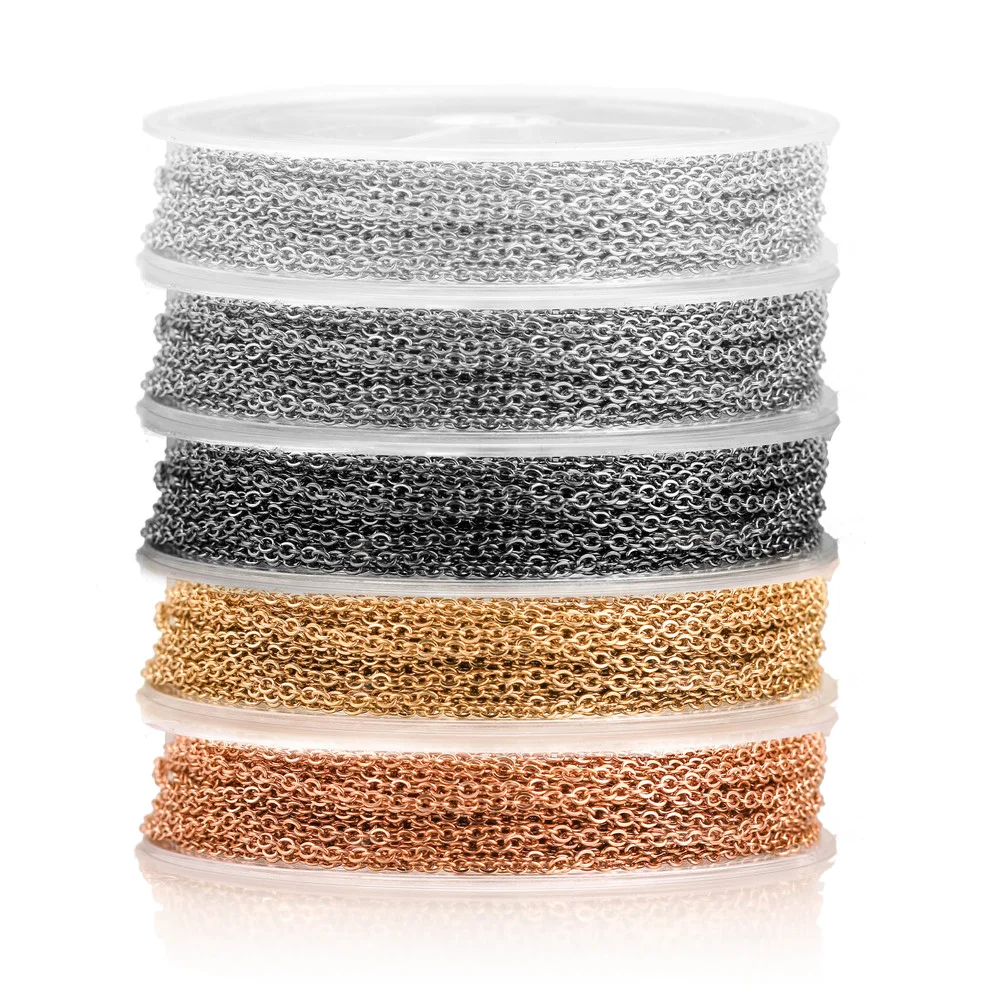 10 m/Rolle Edelstahl flache Kabelkette Bulk für Silber Roségold Kette 1 mm 1,5 mm 2 mm 2,5 mm Halskette Diy Schmuck Materialien