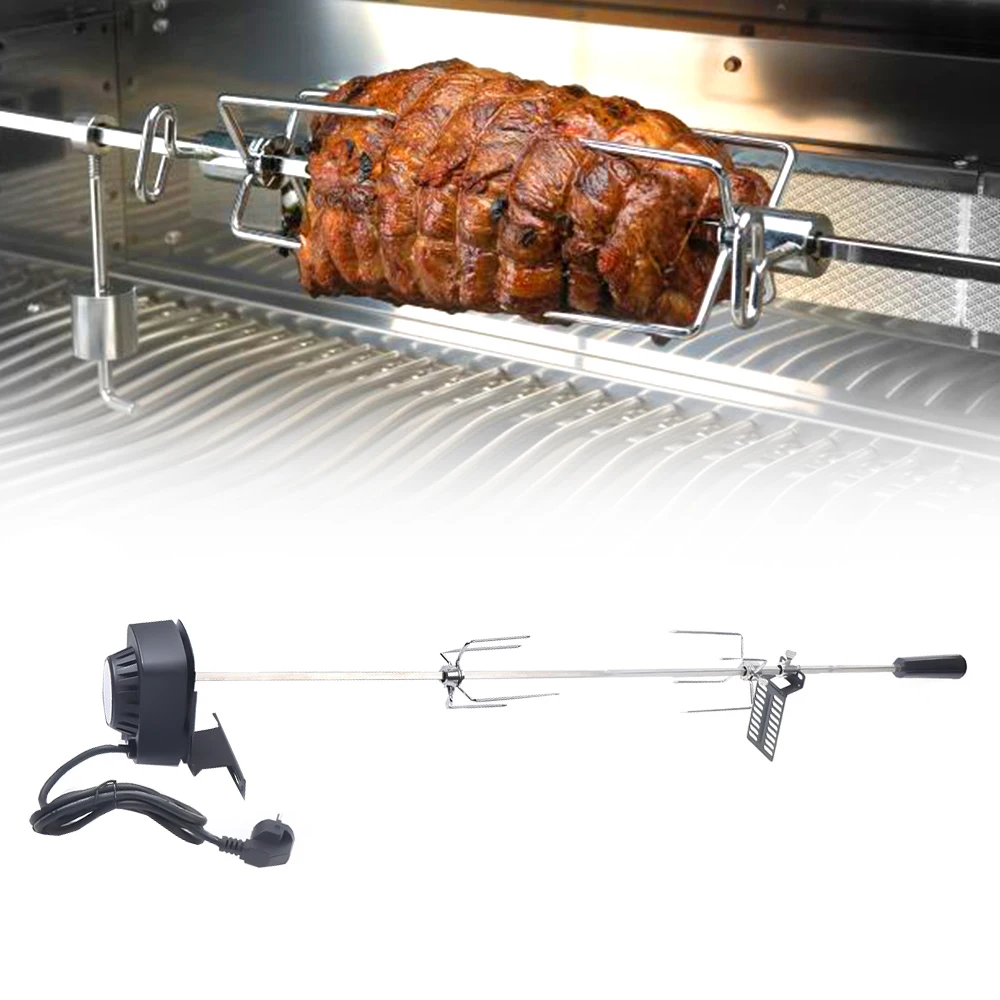 Grillspieß aus Edelstahl 360° ° Automatische rotierende Grillspieße mit Verbrühungsschutzgriff für Hühnerfischfleisch, maximale Belastung 8 kg Image