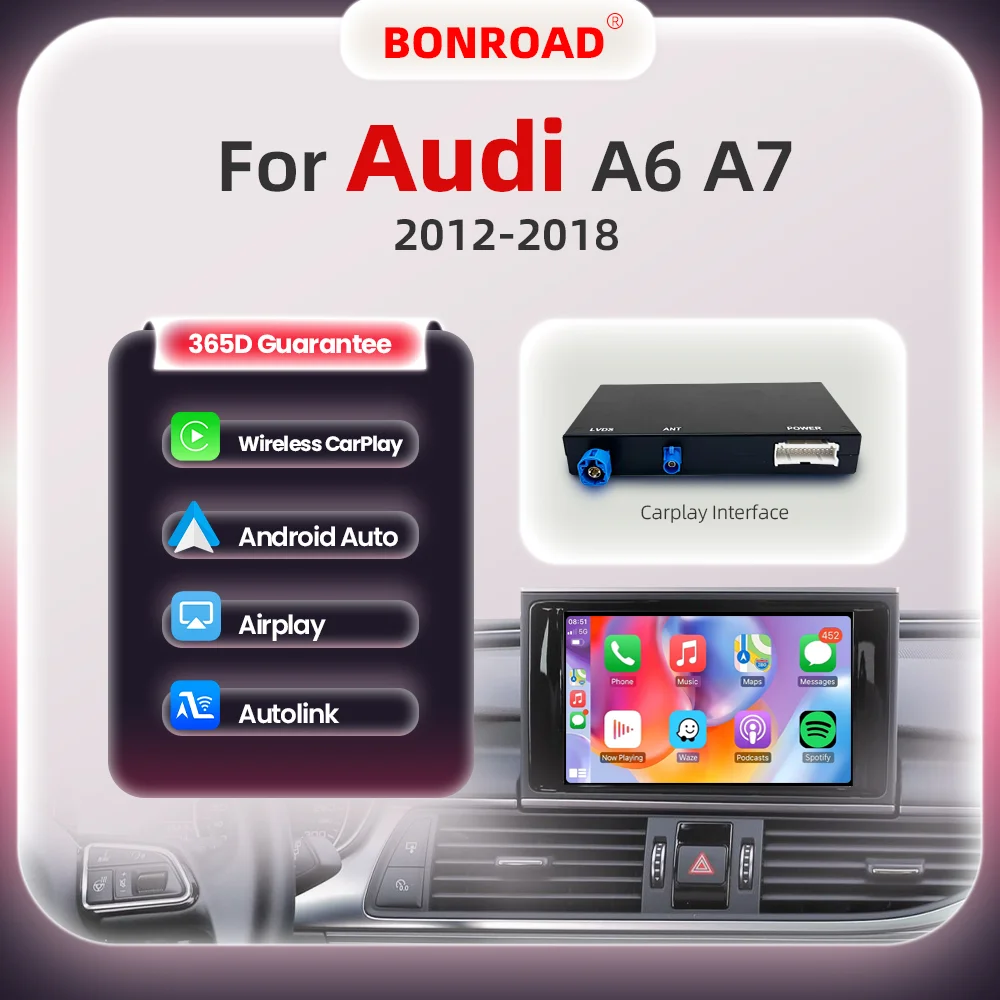 BONROAD Drahtloses CarPlay-Schnittstellenmodul für Audi A6 A7 2012–2018 mit Android Auto Mirror Link AirPlay Bluetooth Image