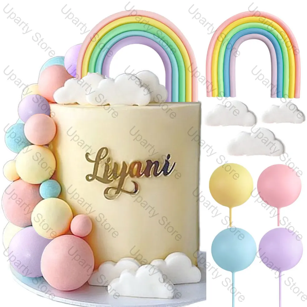 37 Stück Mararon-Kuchenbälle, Dekoration, weißer Clound, weiche Keramik, Pastell-Regenbogen-Kuchenaufsätze, Bälle für Geburtstag, Hochzeit, Mitbringsel Image