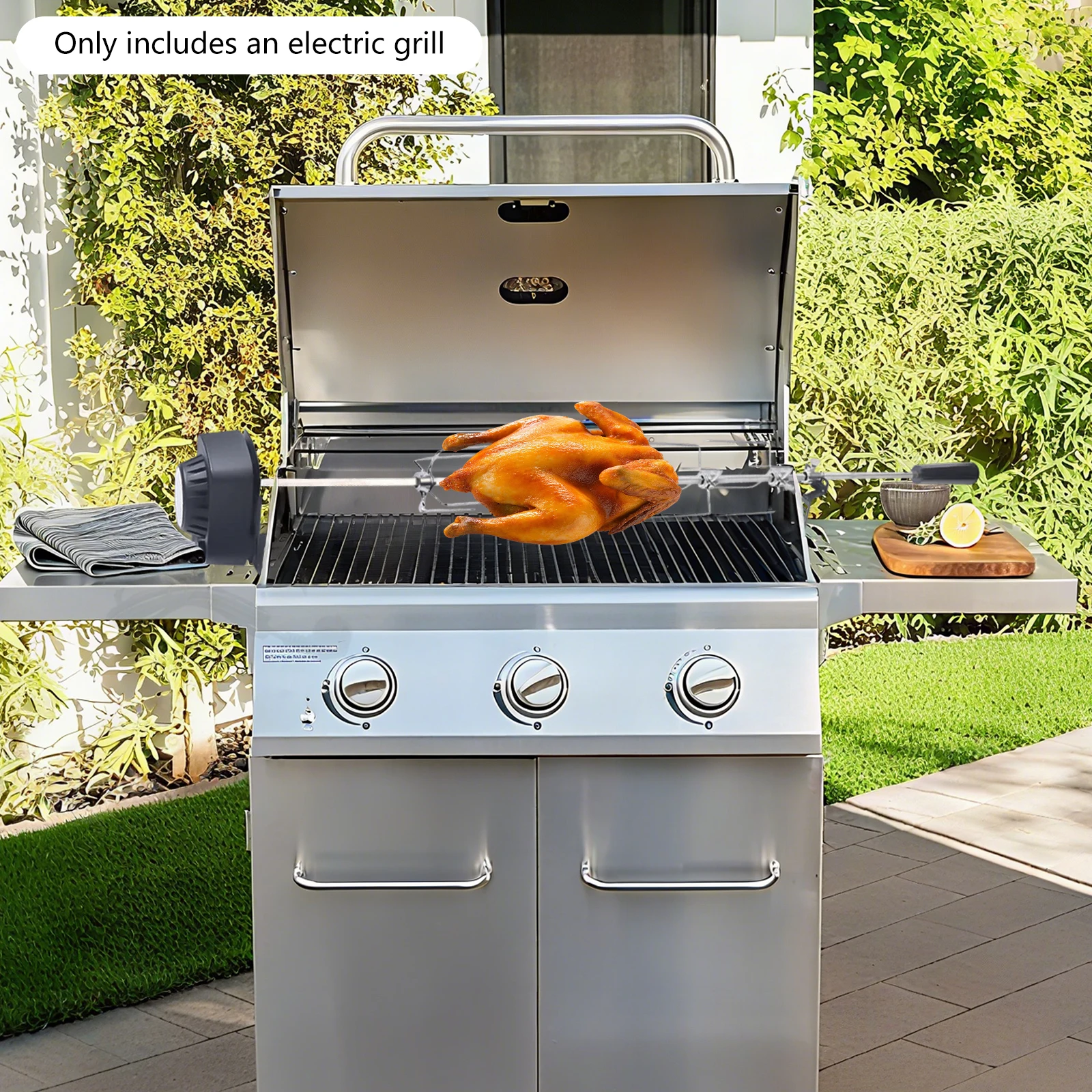 Elektrischer rotierender Spieß 360° ° Auto-Turn 4 W, 304 Edelstahl 5–8 kg Tragkraft, leicht zu reinigen für Gas-/Holzkohle-/Elektrogrills, EU-Stecker Image