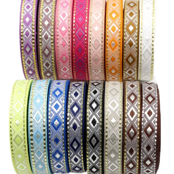 12 MM 5 Yards Cannetille Geometrische Raute Gewebt Jacquard Band Spitze Trim Dekoration Für Haustier Halsbänder Kleidung Image
