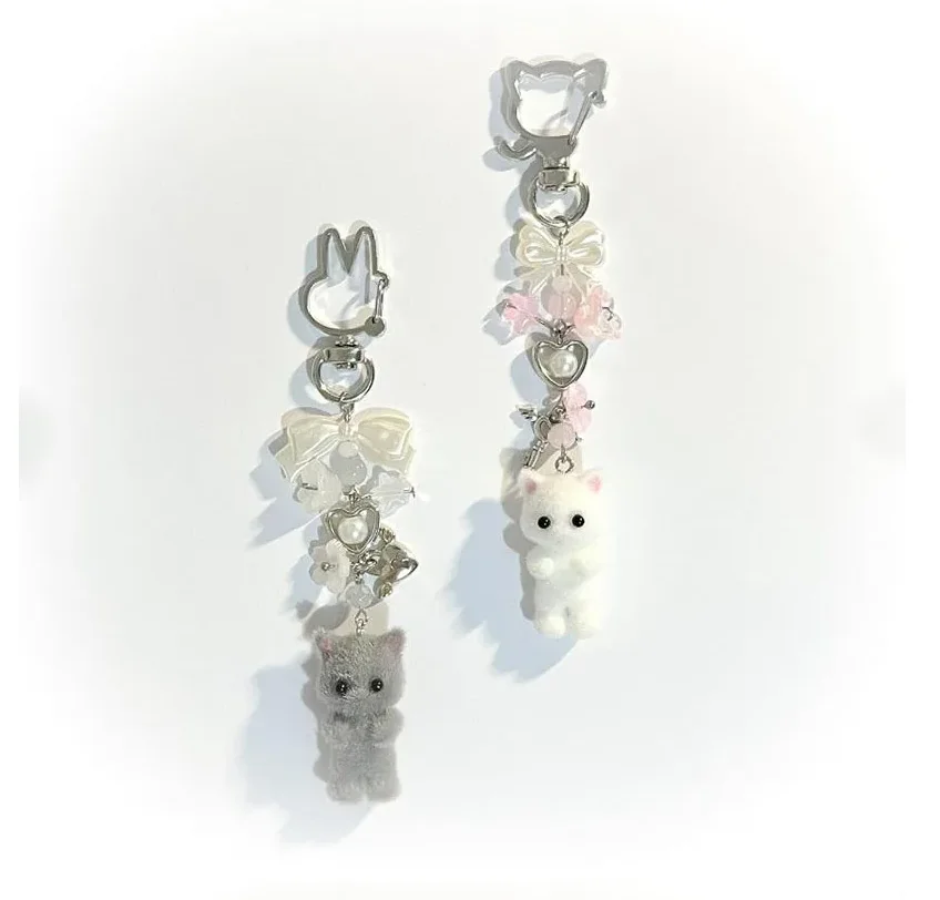 Handgefertigter Telefonanhänger von Calico Critters | Pelzige persische Katze Zwillinge Schlüsselanhänger Schlüsselanhänger | Y2K Damenmode Niedliche Dekoration Geschenke Image