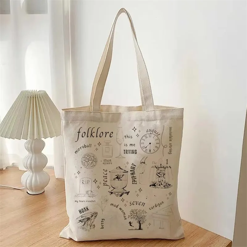 1-teilige Folklore-Einkaufstasche, Taylor-Einkaufstasche, Büchertasche, TS Merch, Einkaufstasche, Umhängetasche, Canvas-Tasche, Weihnachts- und Geburtstagsgeschenk Image