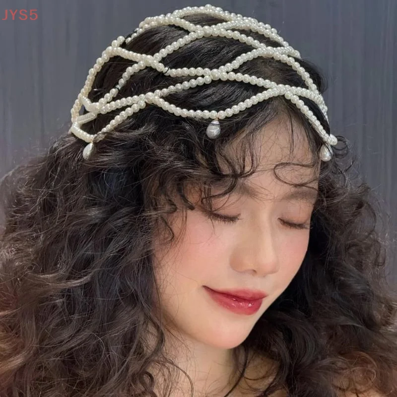 【JYS5】Neu gestrickte Perlen-Quasten-Hutkette für die Braut, elegantes, vielseitiges High-End-Haar-Accessoire für Reisefotografie-Styling Image