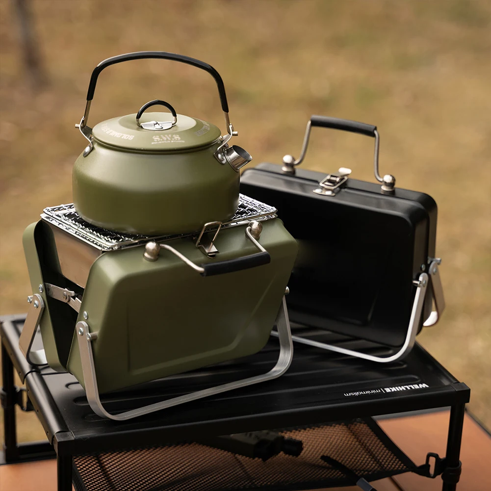 Mini-Grill aus Edelstahl, Koffergrill für Reisen, V-förmiger tragbarer, zusammenklappbarer BBQ-Grill für Camping, Festival und Strand Image