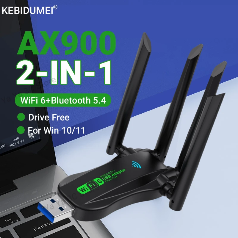AX900 WiFi USB-Adapter WiFi6 Bluetooth 5.4 Dual Band 2,4 G/5,8 GHz 4 Antennen-Dongle USB-Wireless-Kartenempfänger für PC/Laptop Image