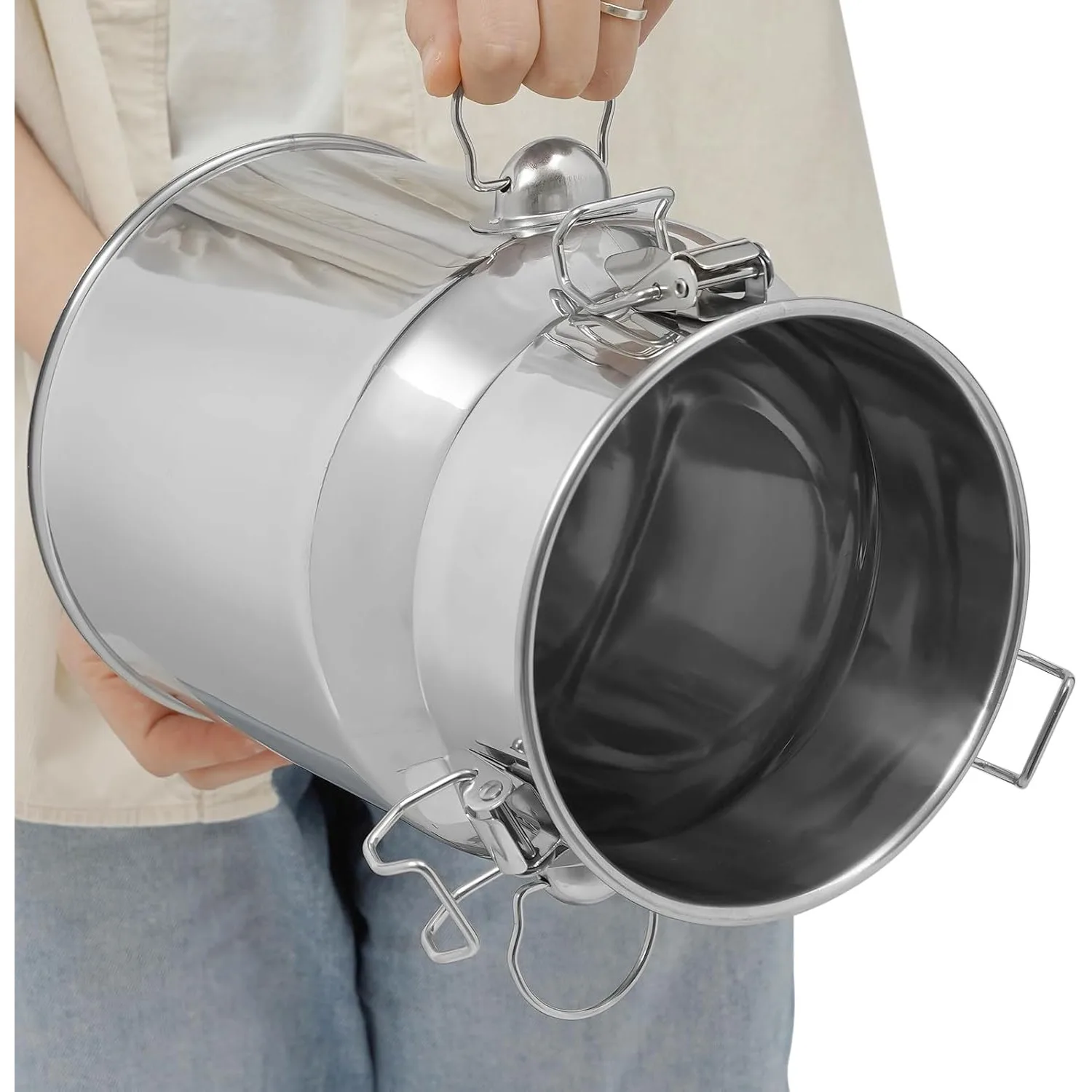 Milchkännchen mit Deckel, 5L Milchkanne Edelstahl | Milchkanne mit Deckel | Edelstahl-Eimer | Milchbehälter | Rostbeständig, Ho