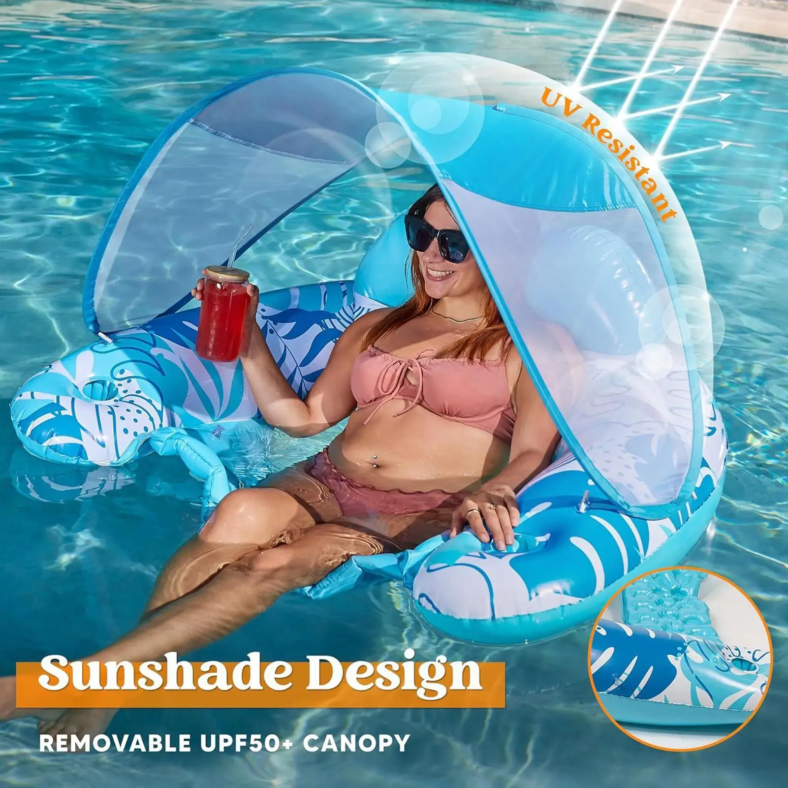 Schatten Schwimmen Erwachsene U-förmige Liege Wasser Aufblasbare Schwimmende Reihe Schwimmbad Sonnenschutz Schwimmenden Stuhl Schwimm Bett Image