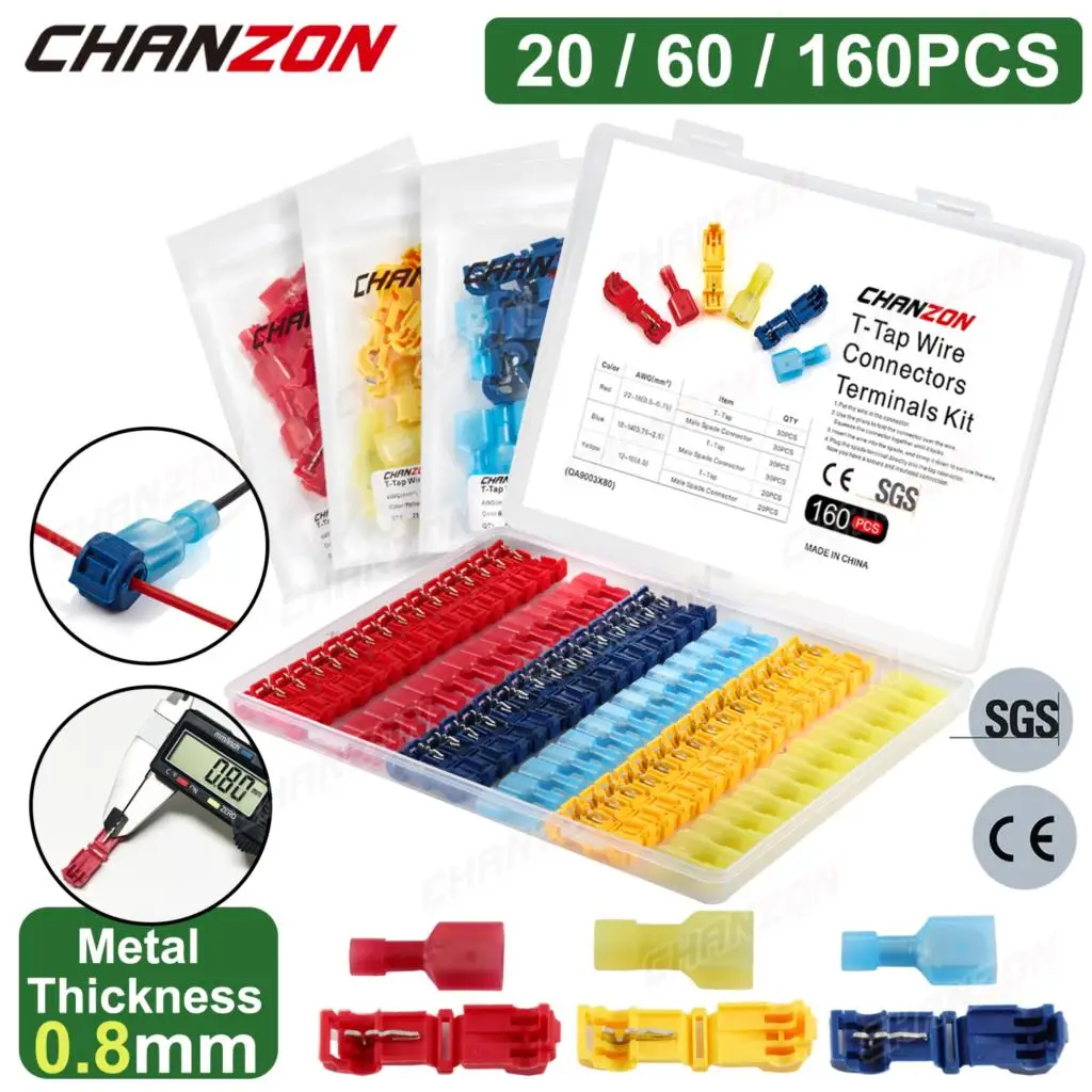 20/60/160PCS T-Tap Schnell Splice Draht Anschlüsse Elektrische Crimp Joint Kabel Kabel Selbst-stripping Trennen Verdrahtung Terminals Kit Image
