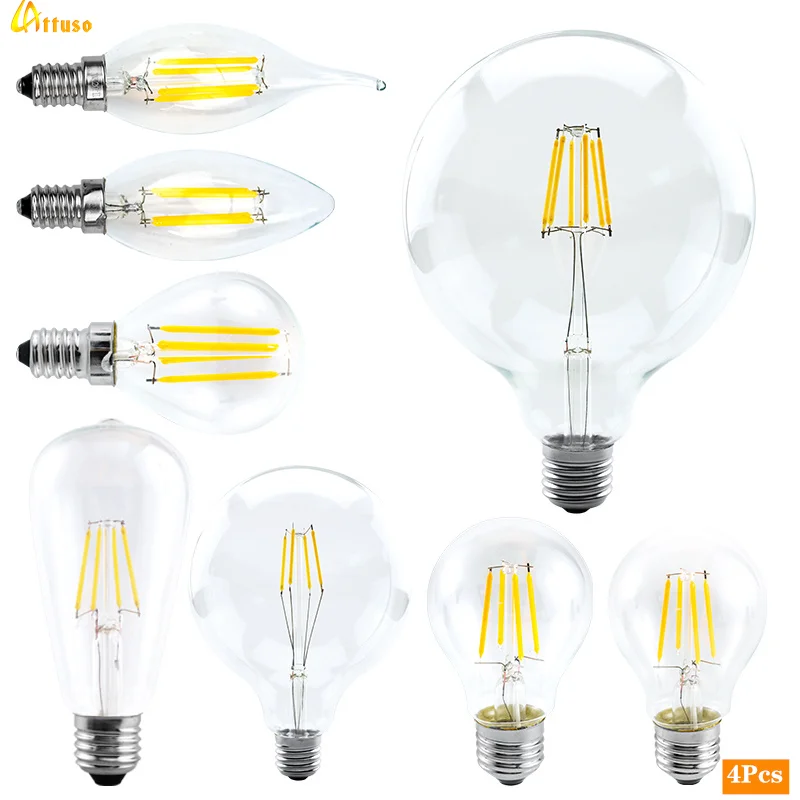 4 teile/los Led-lampe 220V C35 A60 G80 G95 G125 LED Lampe E14 E27 LED Filament Licht 2W 4W 6W 8W Glas Ball Bombillas LED Edison-birne