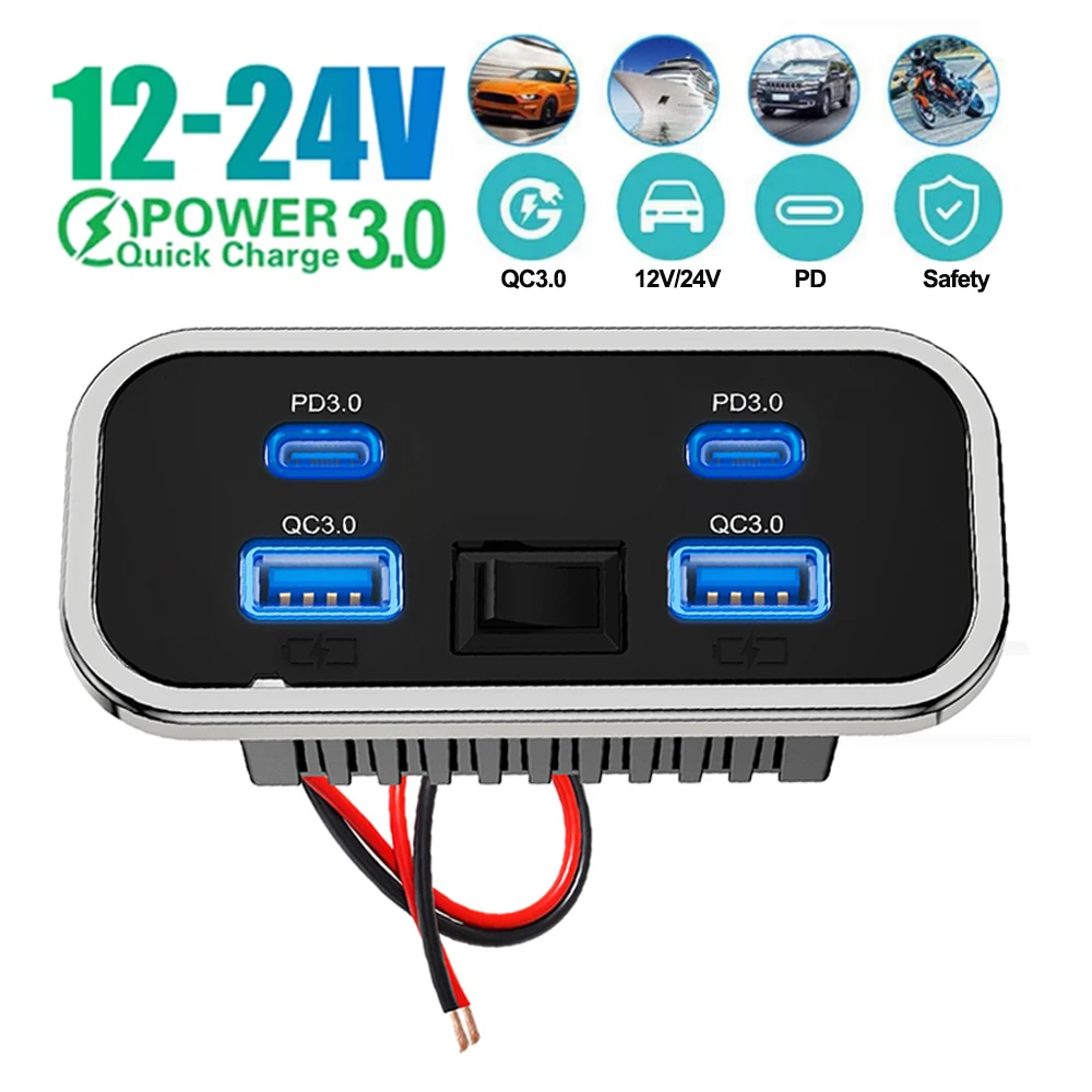Autoladegerät Dual USB Typ-C 4 Ports Schnellladebuchse QC3.0 + PD3.0 Netzteil für SUV RV Camping Bus Marine Image