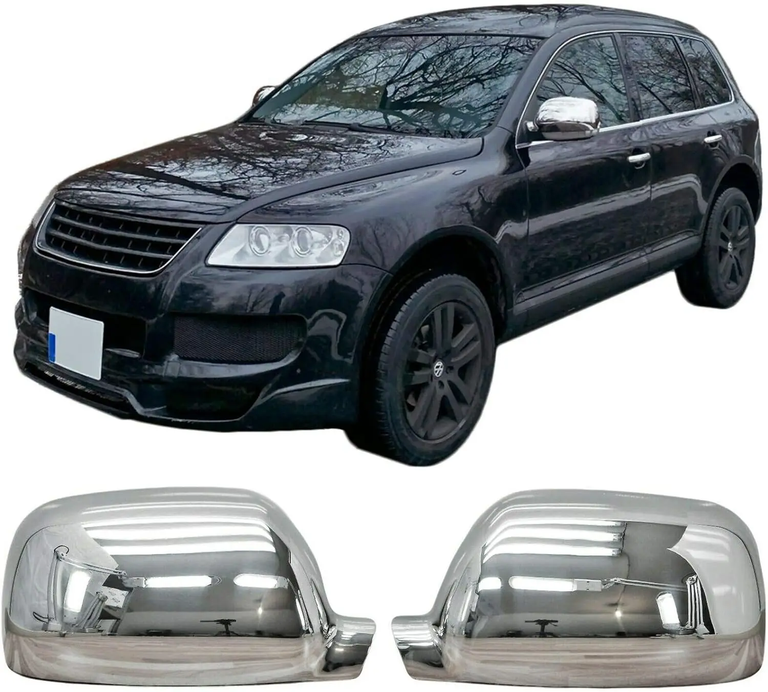 Spiegel abdeckungen für vw touareg 7l | 2002-2006 vorgefertigte Außenspiegel kappen aus Edelstahl, Chrom spiegel abdeckungen, Seiten verkleidung, links und rechts, 2 Stück, einfache Installation Image