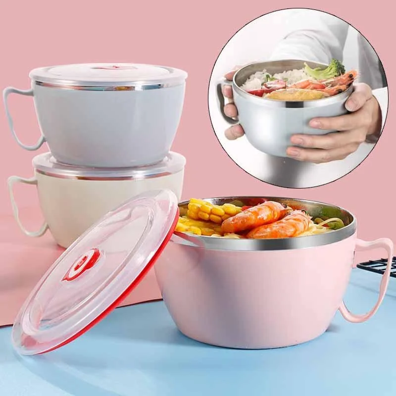Tragbarer Instant-Nudelschüssel aus Edelstahl mit Deckel, doppelt isoliert, Verbrühschutz, Lunchbox, Küchenzubehör Image