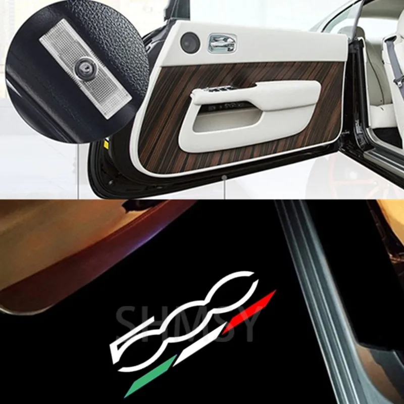 2 Stück LED Autotür Willkommen Projektor Ghost Shadow Lampen dekorative Lichter für Fiat 500x 500l Grande Punto Gadget Fahrzeug zubehör Image