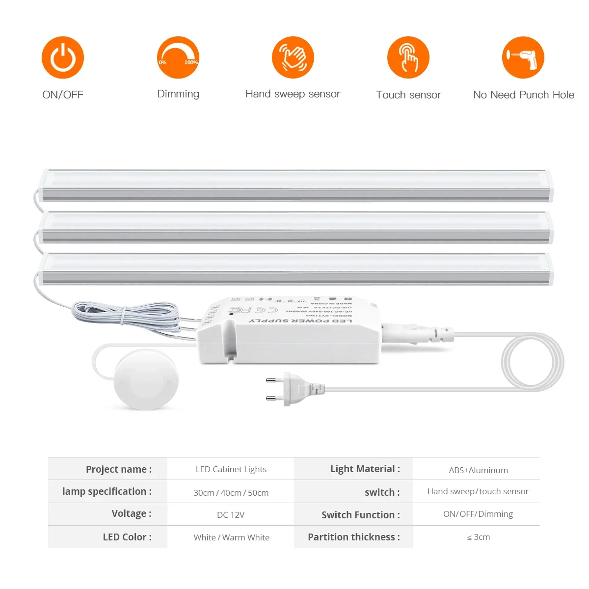 1-6PCS LED Unter Schrank Licht Durchdringbare Holz Hand Scan Motion Sensor Touch Schalter Dimmbare Küche Beleuchtung Aluminium bar Lampe Image
