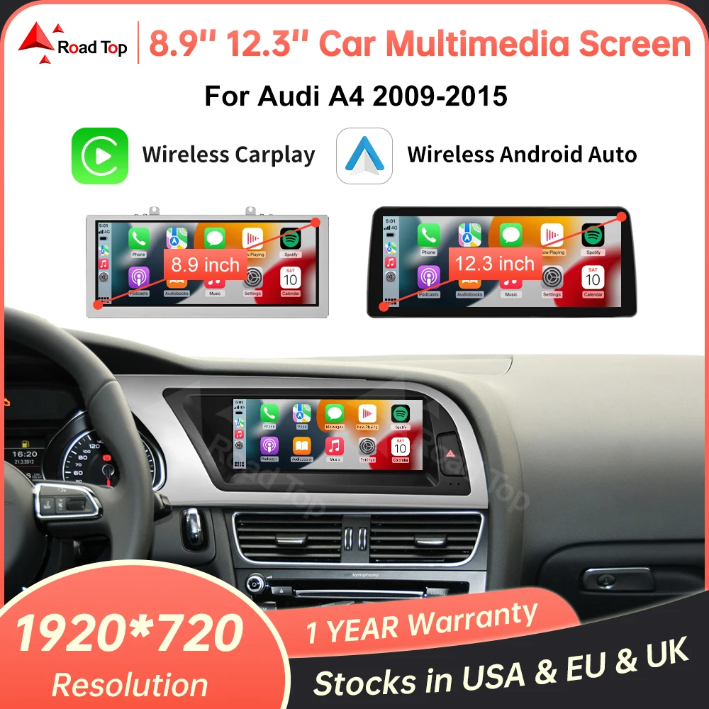 8,9 ''12,3'' Touchscreen Auto Multimedia Display Für Audi A4 S4 B8 2008-2016 Mit Drahtlose Carplay Andriod auto Airplay Autolink Image
